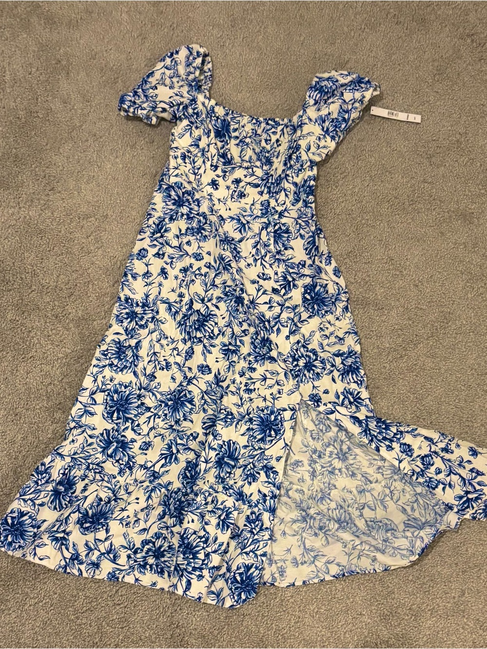 Blue Floral Puff Sleeve Maxi Dress - Women